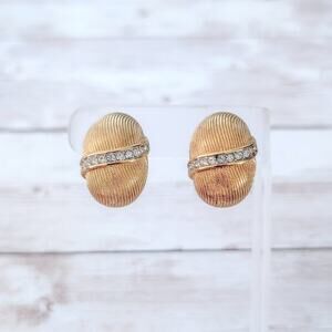 Vintage SAL Swarovski Crystal Clip On Earrings Gold Tone Statement